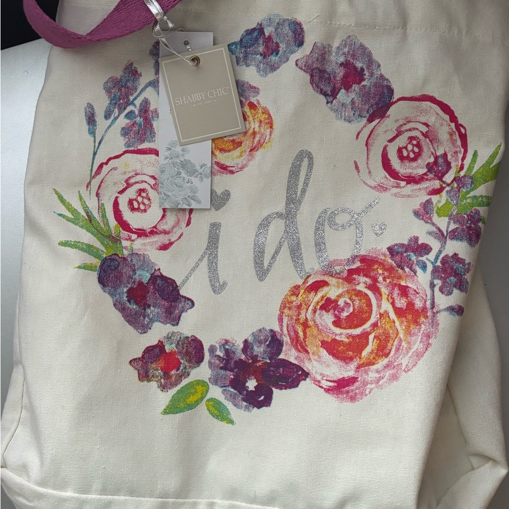 Shabby Chic 'I Do' Floral Tote - Pink and Purple